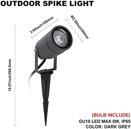 DAWALIGHT Landscape Lights Outdoor 4 Pcs, GU10 Spike Lights Outdoor for Garden Path Patio Exterior Outside Backyard Lawn Walkway, Adjustable IP65 Aluminum Spotlight with IP68 Connector, Dark Grey