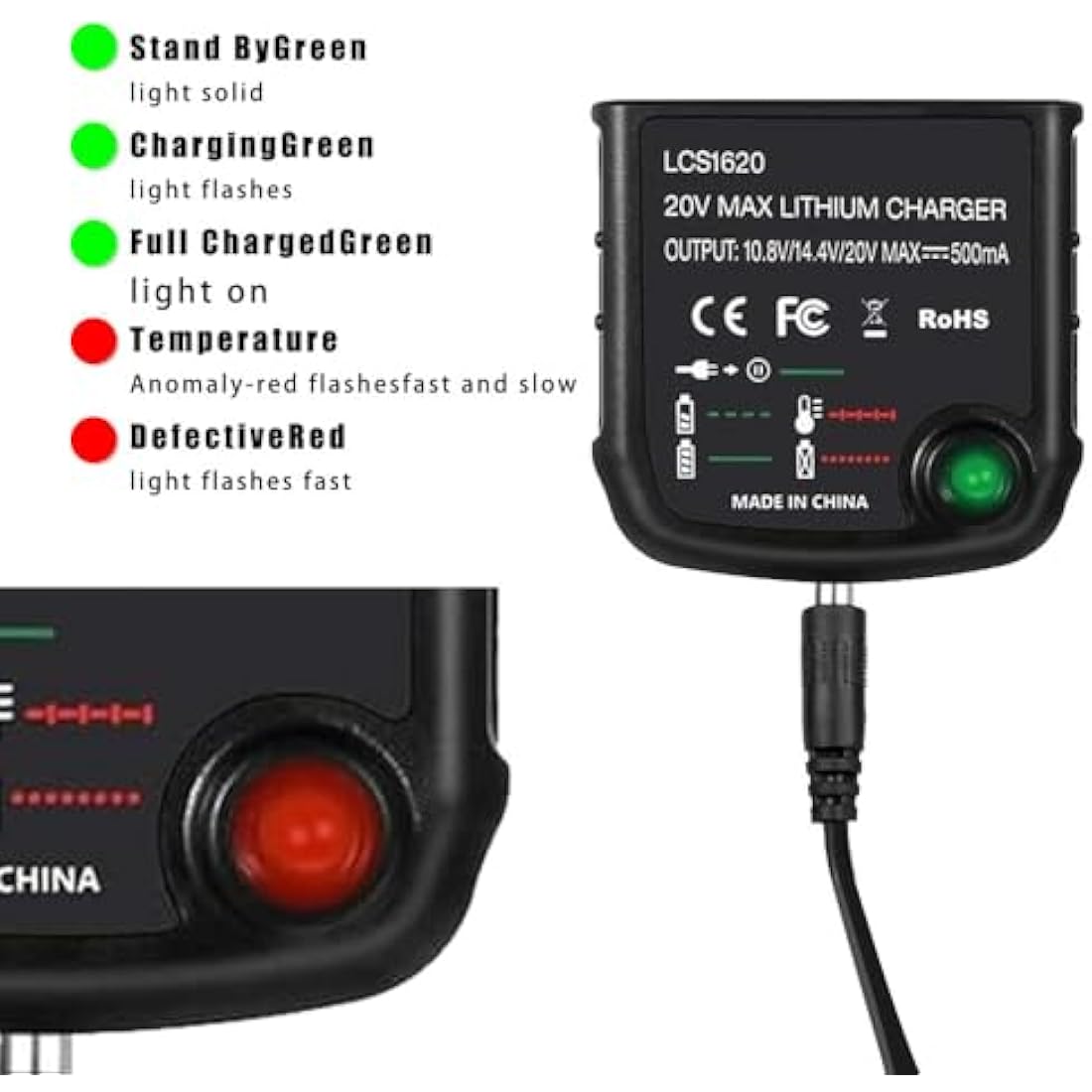 CJBIN 18V LithiumIon Battery Charger for Black & Decker, Replacement LCS1620 for Black & Decker Charger,Drill Li-ion Battery Chargre LBXR20 LBXR20-OPE LB20 LBX20 LBX4020 LB2X4020 LBXR2020-OPE,UK Plug