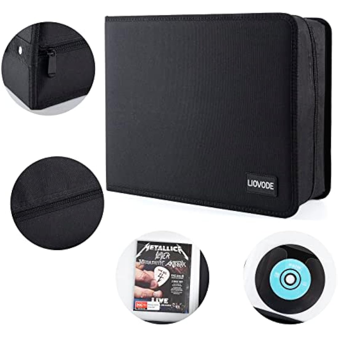 LIOVODE DVD Case 200 DVDs and 100 Booklets Capacity, Storage CDs with Booklet Inserts Media Organizer Holder Black CD Wallet for Home and Car