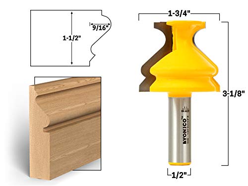 Yonico 16129 1-1/2-Inch Base Cap Molding Router Bit 1/2-Inch Shank