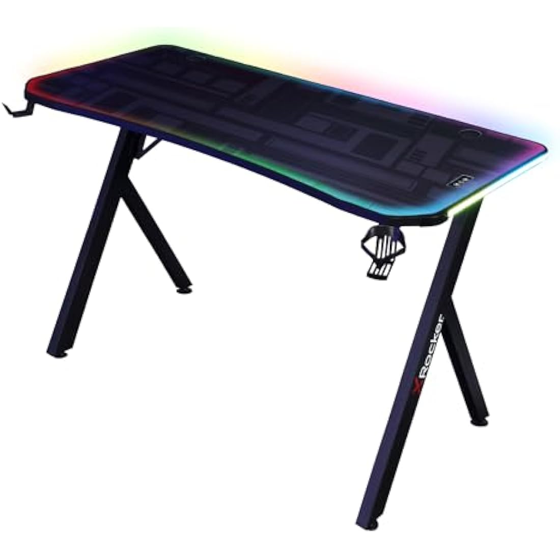X-Rocker Lumio Compact RGB LED Gaming Desk with Space-Saving Design, Headphone Hook, Cup Holder, Sturdy Metal Frame, 110 x 55cm for Adults & Kids - Carbon Black - Mouse Mat Included