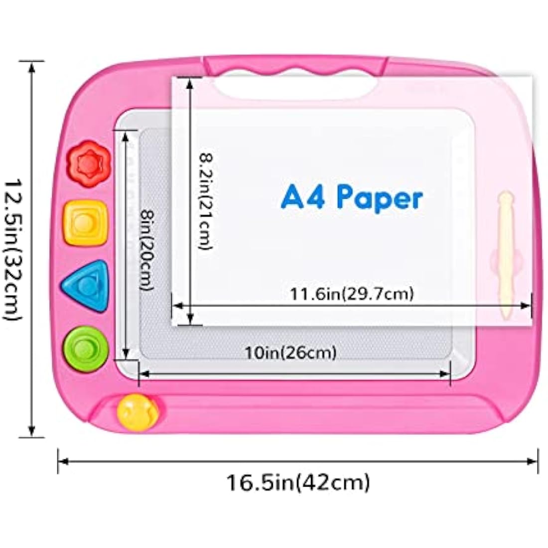 SGILE Large Magnetic Drawing Board - 4 Colors 42×33cm Doodle Pad with 4 Stamps for Toddlers, Learning Toy Gift Magna Doodle Board Etch Sketch Toys for Boys Girls Kids Age 2 3 4, Pink
