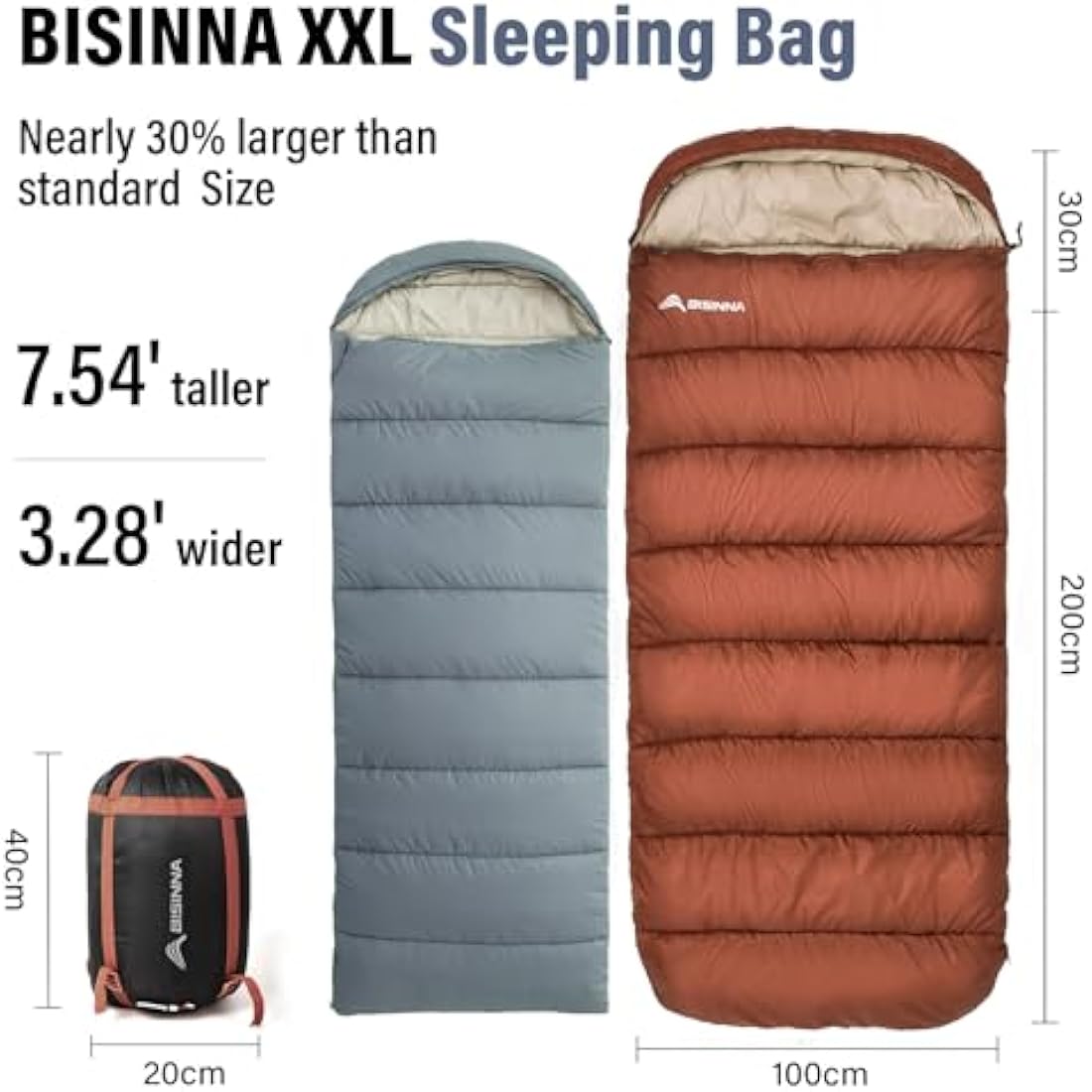 BISINNA XXL Sleeping Bag for Big and Tall Adults,3-4 Season Plus Size Warm and Comfortable Waterproof Lightweight Sleeping Bag Great for Camping Backpacking Hiking Indoor & Outdoor