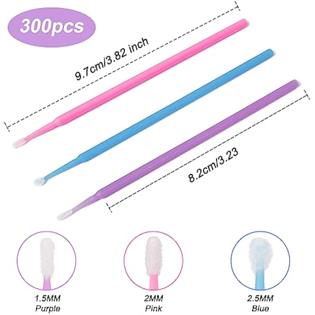 Shintop 300pcs Micro Applicator Brushes, Disposable Eyelash Extension Brushes for Makeup, Oral and Dental (Purple+Blue+Pink)
