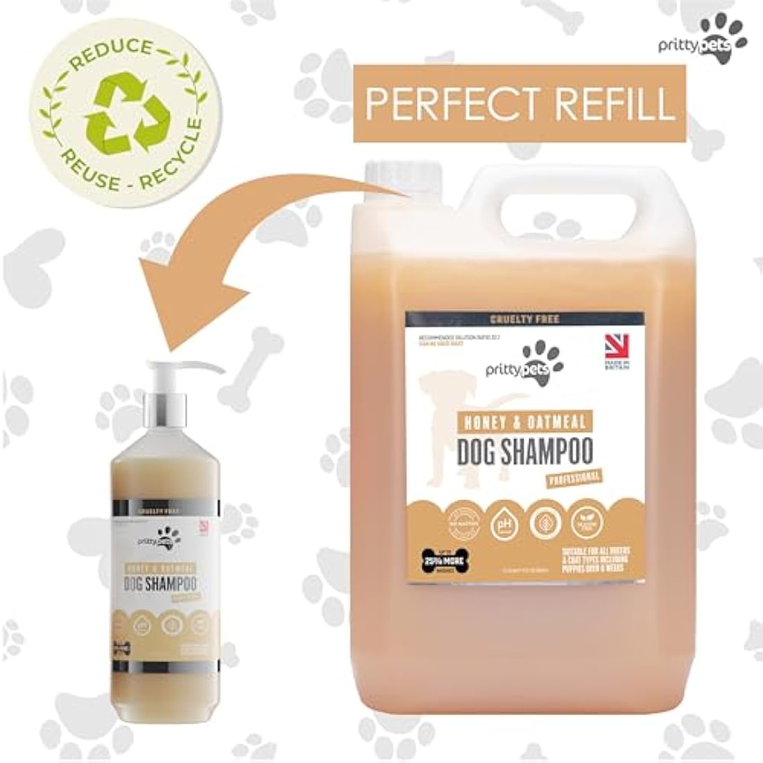 Oatmeal Dog Shampoo PRITTY PETS 5 LITRE Oatmeal Shampoo for Dogs - Professional PH Balanced, Cruelty Free, Silicone & Paraban Free, Puppy Friendly Dog Grooming Shampoo - Made in the UK (5L)
