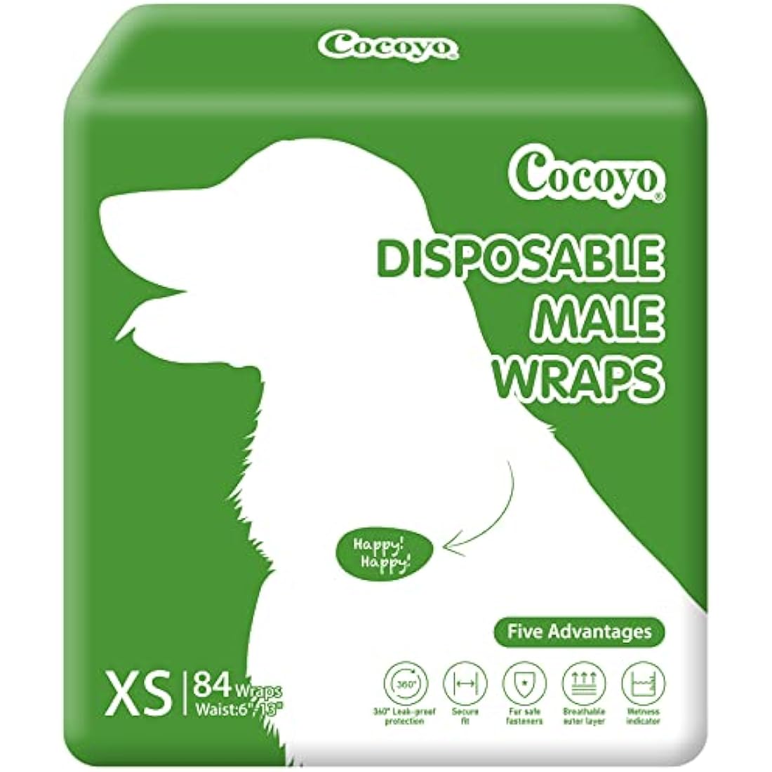 COCOYO Disposable Male Dog Wraps, 84 Count (XS)