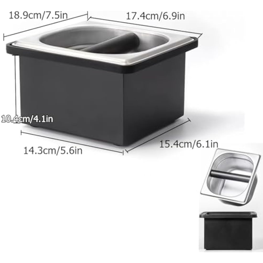 Gocoffun Espresso Coffee Knock Box, Stainless Steel Coffee Pucks Container, with Noise Reduction Rubber Ring,Silicone Bar for Knocking Portafilter Filter Grinds