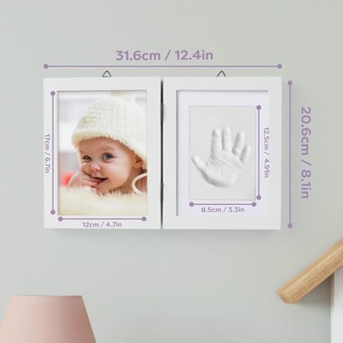 Chuckle - Baby Hand and Foot Clay Print Photo Frame Keepsake Kit - Gift for Mothers Day, New Mum and Parents Newborn Baby Shower Party and Nursery Room Decoration - White