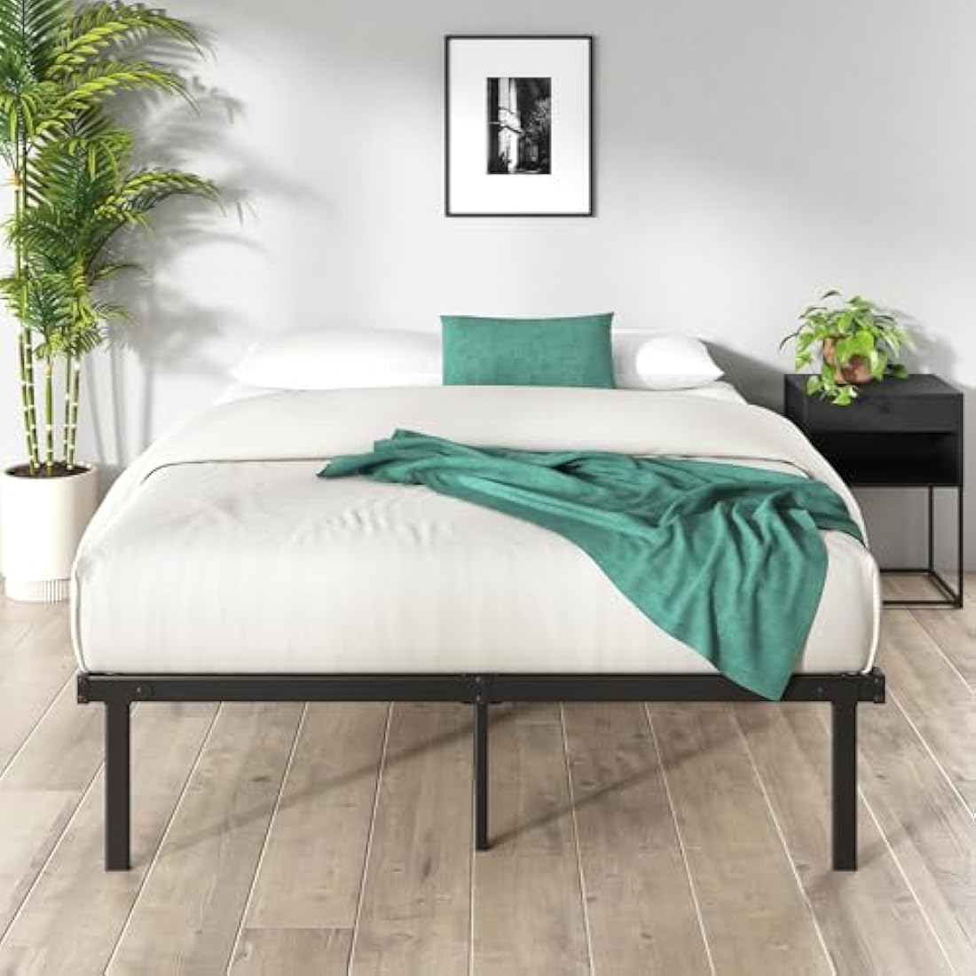 Zinus Caleb Super King Bed frame - Bed 180x200 cm - 36cm Height - Metal bed frame with Underbed storage and steel slat support - Black