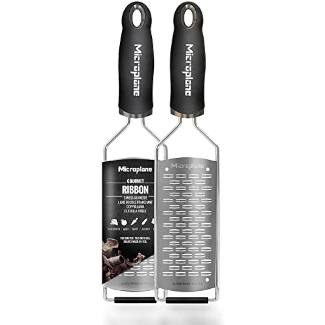 Microplane Kitchen Grater Ribbon for Hard Cheese, Apple, Carrot, Zucchini and Chocolate from The Gourmet Series in Black & Stainless Steel,45002