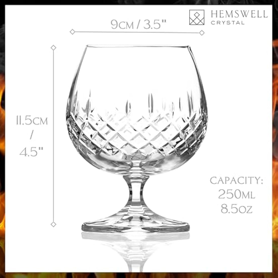 Hemswell Crystal Single Brandy Glass - Goblet Cut Crystal Brandy Glasses with Presentation Box - Snifter for Cognac 250ml European - Wicklow