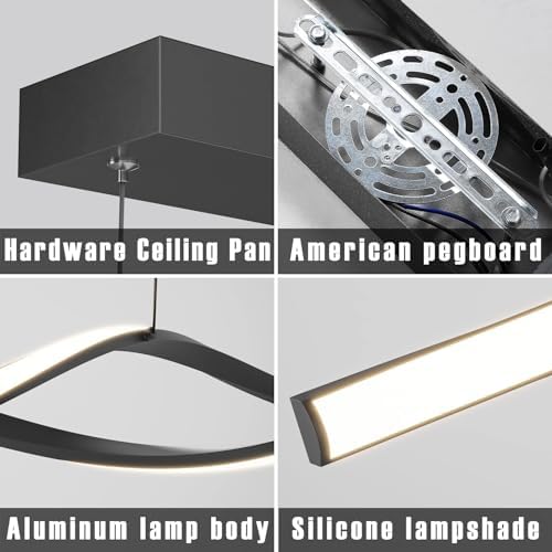 Mikeru 100CM Wave Pendant Light, Black Modern Chandelier Breakfast Bar Island Lighting 3000K/4500K/6000K 3 Color 10% to 100% Fully Dimmable Lamp for Dining Room, Kitchen