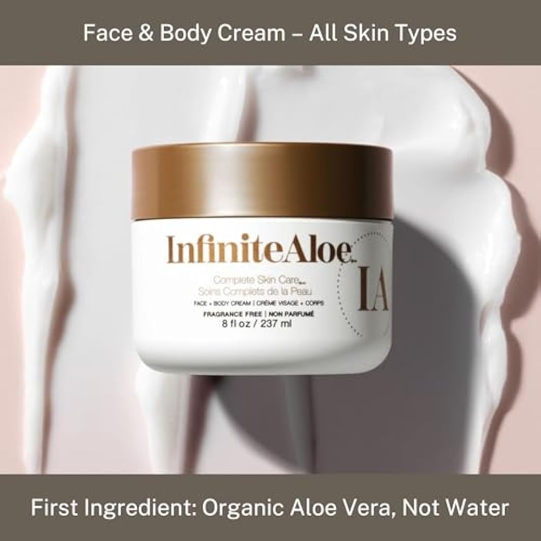 Aloe Vera Body & Face Moisturizer – Fragrance Free Face Cream, Body Cream, Hand Lotion for Dry Skin – 1 Large Jar (8 Oz.) & 1 Travel Jar (0.5 Oz.) – Full Body Lotion for Skin Care by InfiniteAloe