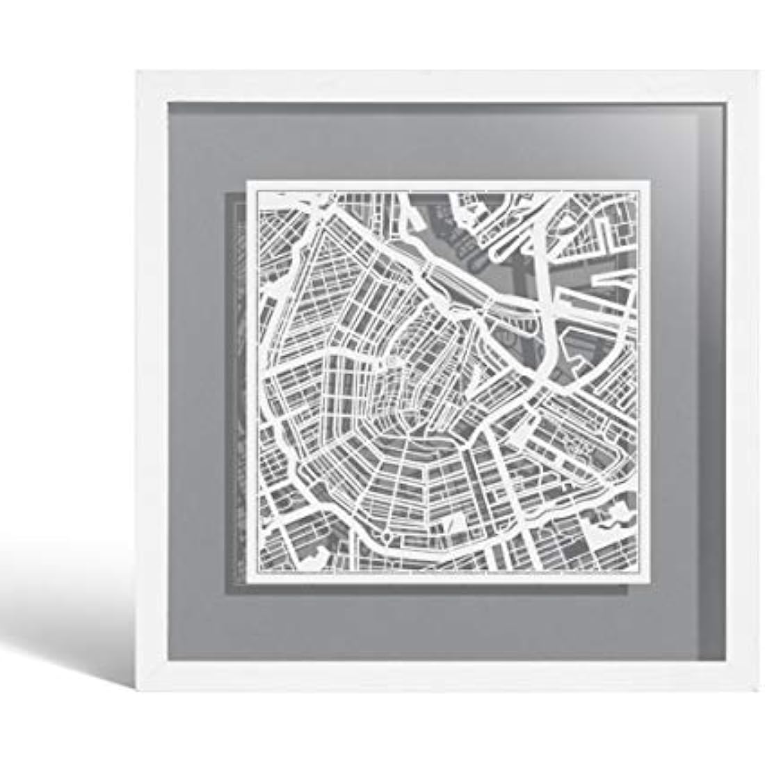 O3 DESIGN STUDIO Amsterdam Marco de Papel para mapas, White map, White frame, 9x9 inches, Gift Boxed, 4 background color, self-changing, Paper Art