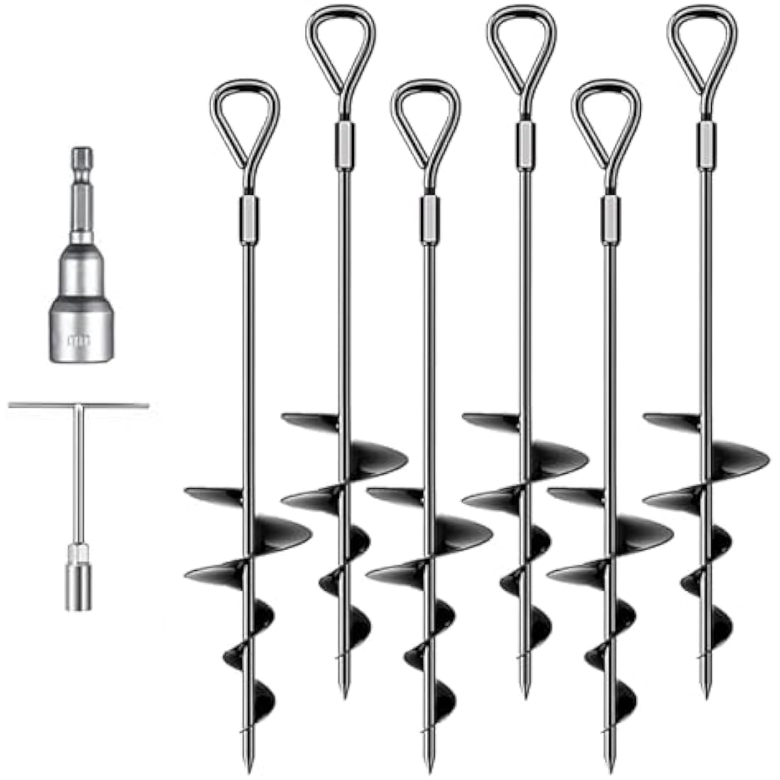 Tent Pegs 6 Pack, Metal Heavy Duty Ground Anchor (45cm Tall) Screw in Trampolines Spike Swing Set, Dog Carport, Canopy Stakes Kit, Mobile Home Anchors