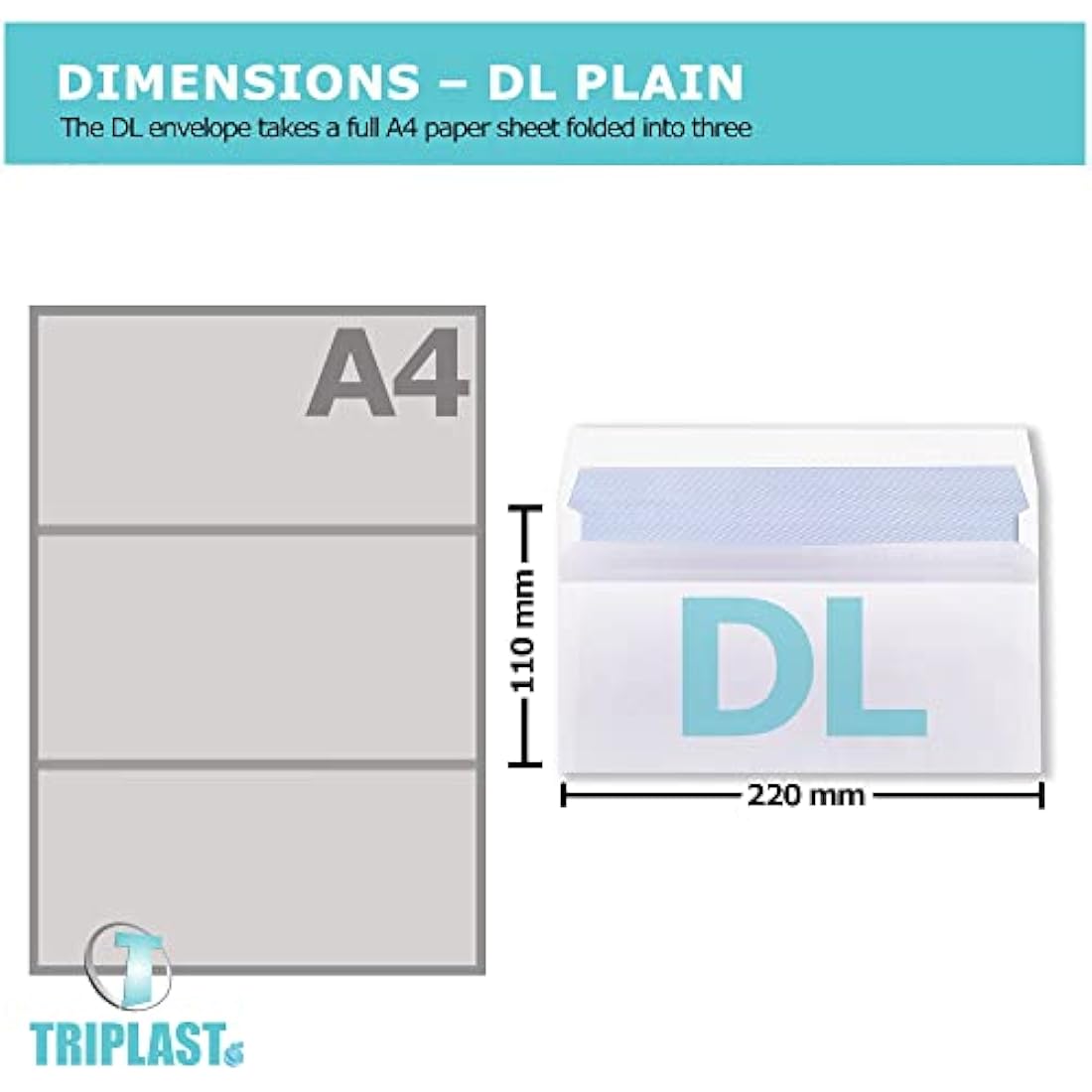 Triplast 500 x DL White Self Seal Security Envelopes (Size: 110x220mm) | Fully Opaque, Self Sealing & Printer Safe Mailing Paper Envelopes | Ideal for Everyday Home, Office & Commercial Use