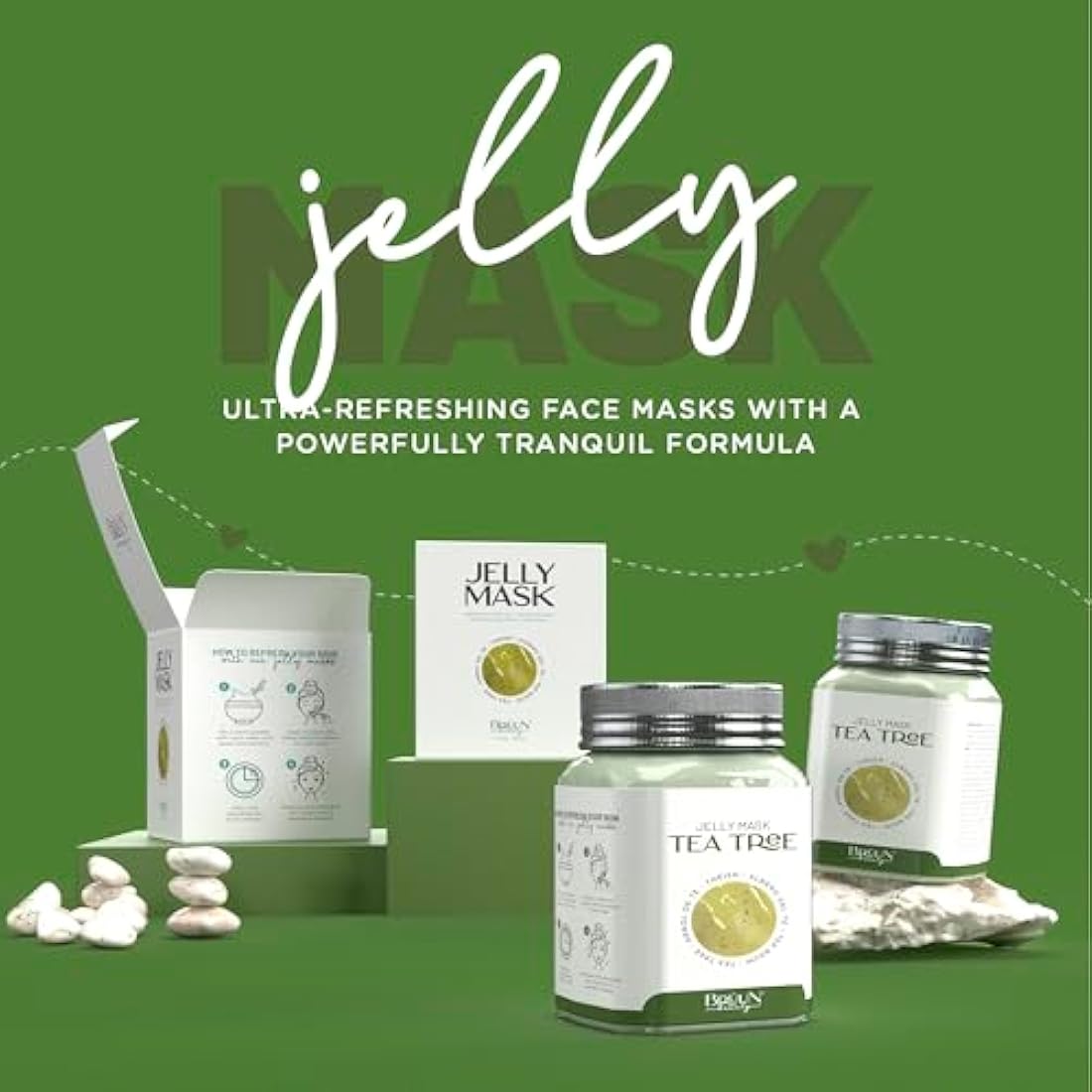 BRÜUN Peel-Off Tea Tree Jelly Mask for Face Care – A 23 fl oz Rubber Mask Jar for 30 to 35 Treatments – A Skin Care Moisturizing Gel Mask of Spa Set for Men, Women and Adults