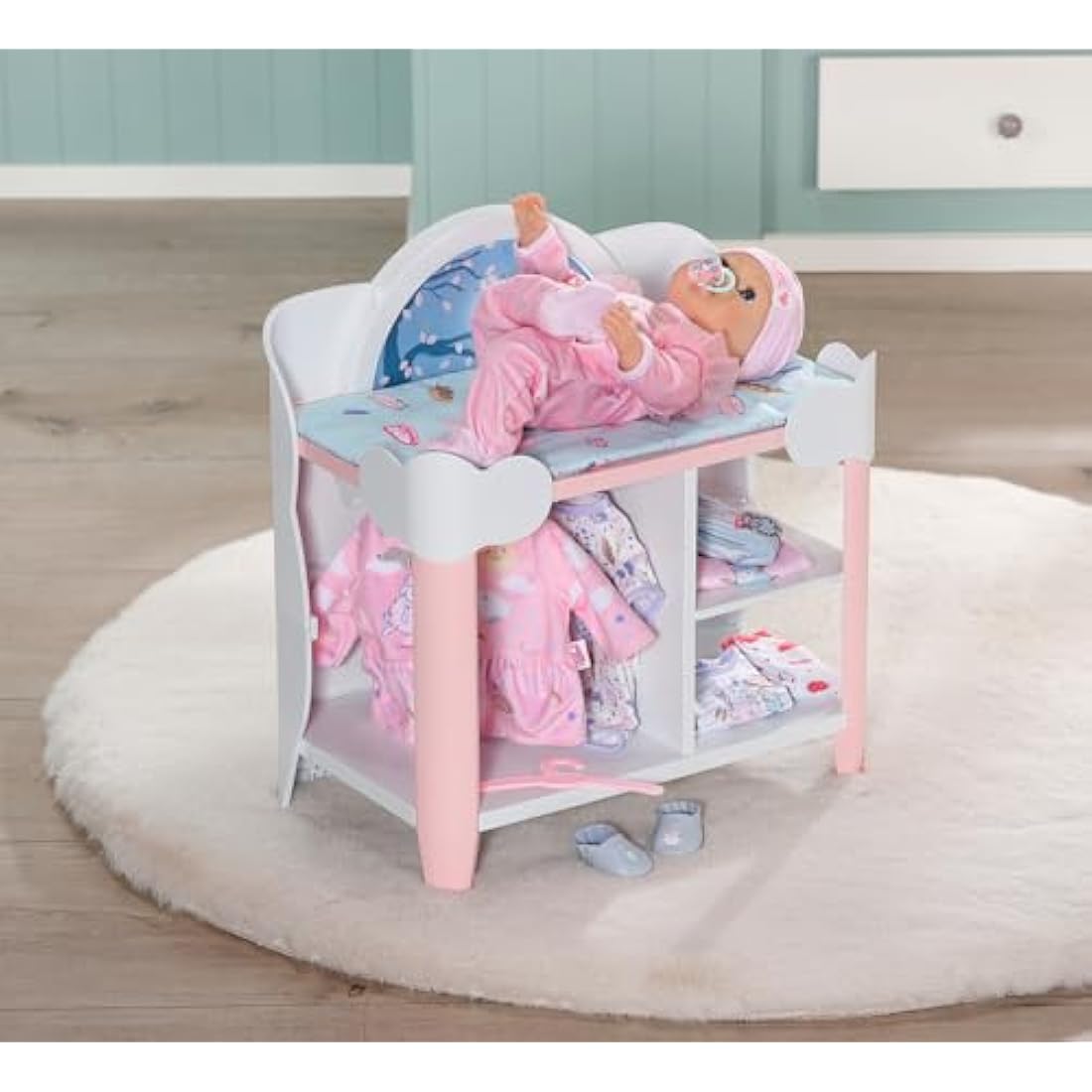 Baby Annabell Day & Night Changing Table 709672 - For 36cm & 43cm Baby Annabell Dolls - Light Effects, Changing Mat, Hangers - Require 3 AAA Batteries (Not Included) - Suitable for Kids From 3+ Years
