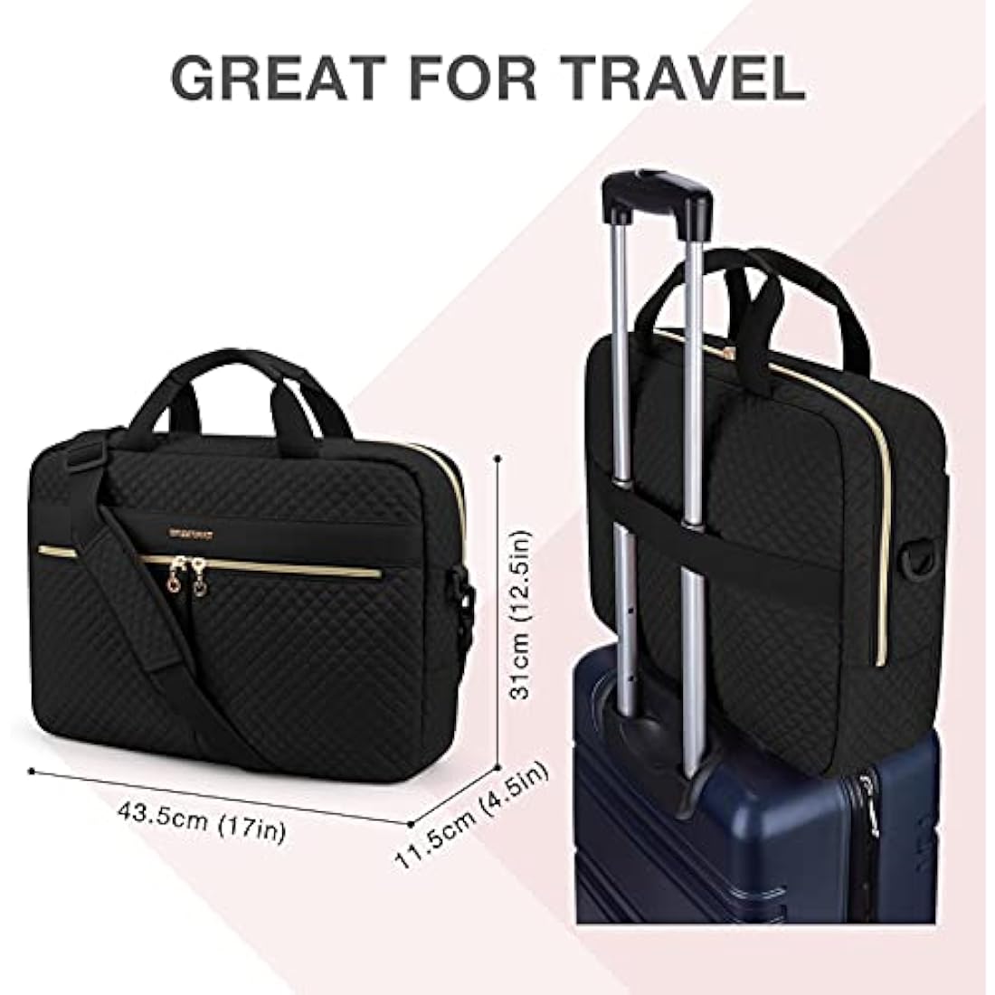 bagsmart Laptop Bag, 17.3 Inch Briefcase for Women Large Laptop Case Computer Bag Office Travel Business (17.3 inch-Black)