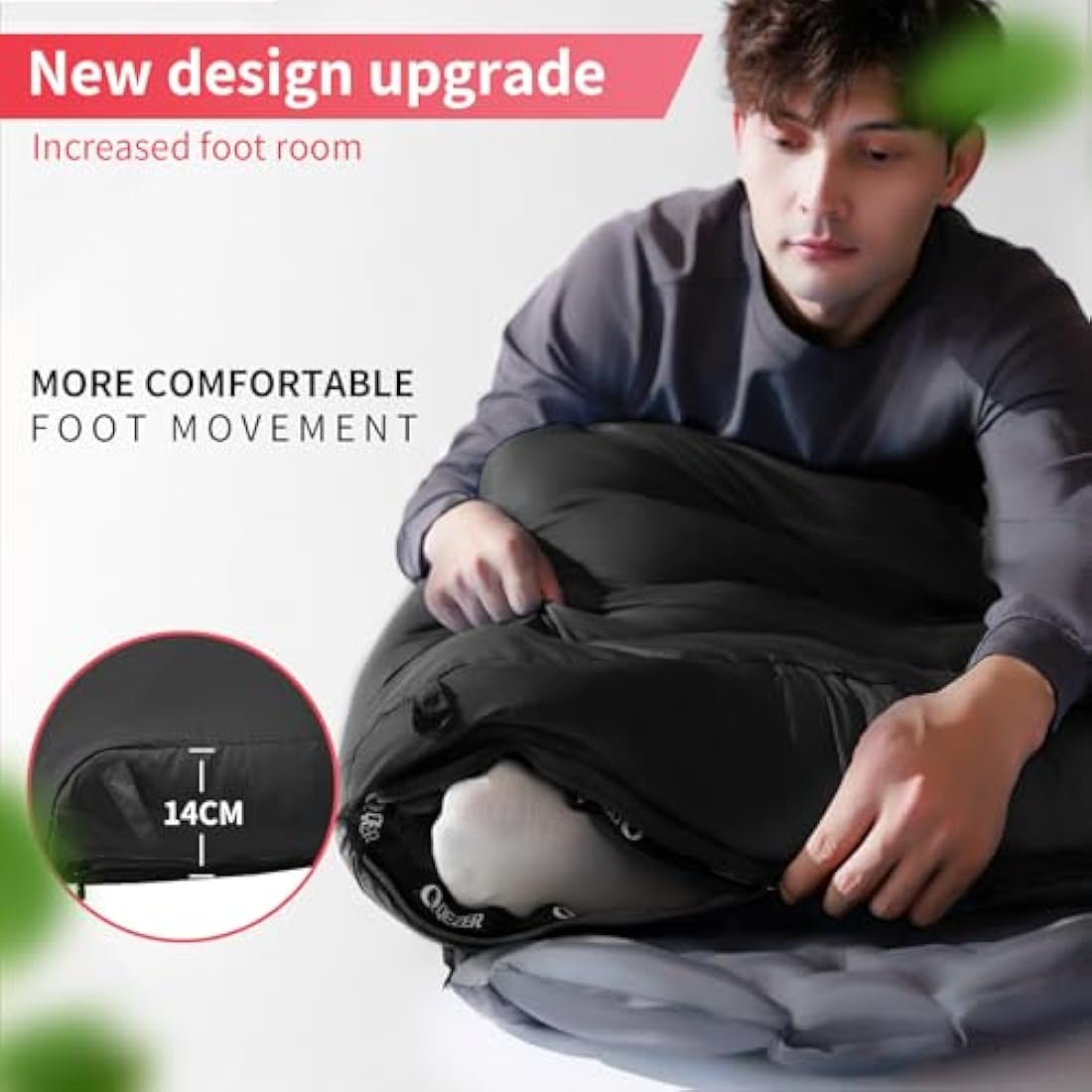 QEZER Down Sleeping Bag,Lightweight Rectangular Winter Sleeping Bag [1180g/1860g] for Adults and Kids 4 Season Camping, Hiking,Warehouse and Moutaineering Outdoor
