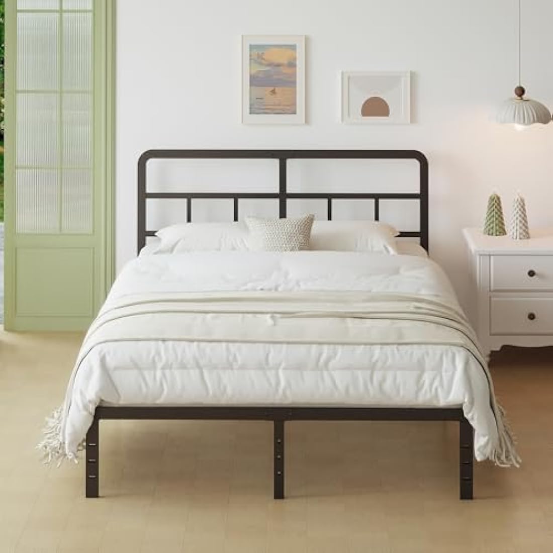 Lutown-Teen Super King Bed Frame 6ft with Curved Headboard, Heavy Duty Metal Bed Frames Super King Size with Steel Slats, 36 cm High, Ample Storage Underneath, Noise Free, Easy Assembly, Black