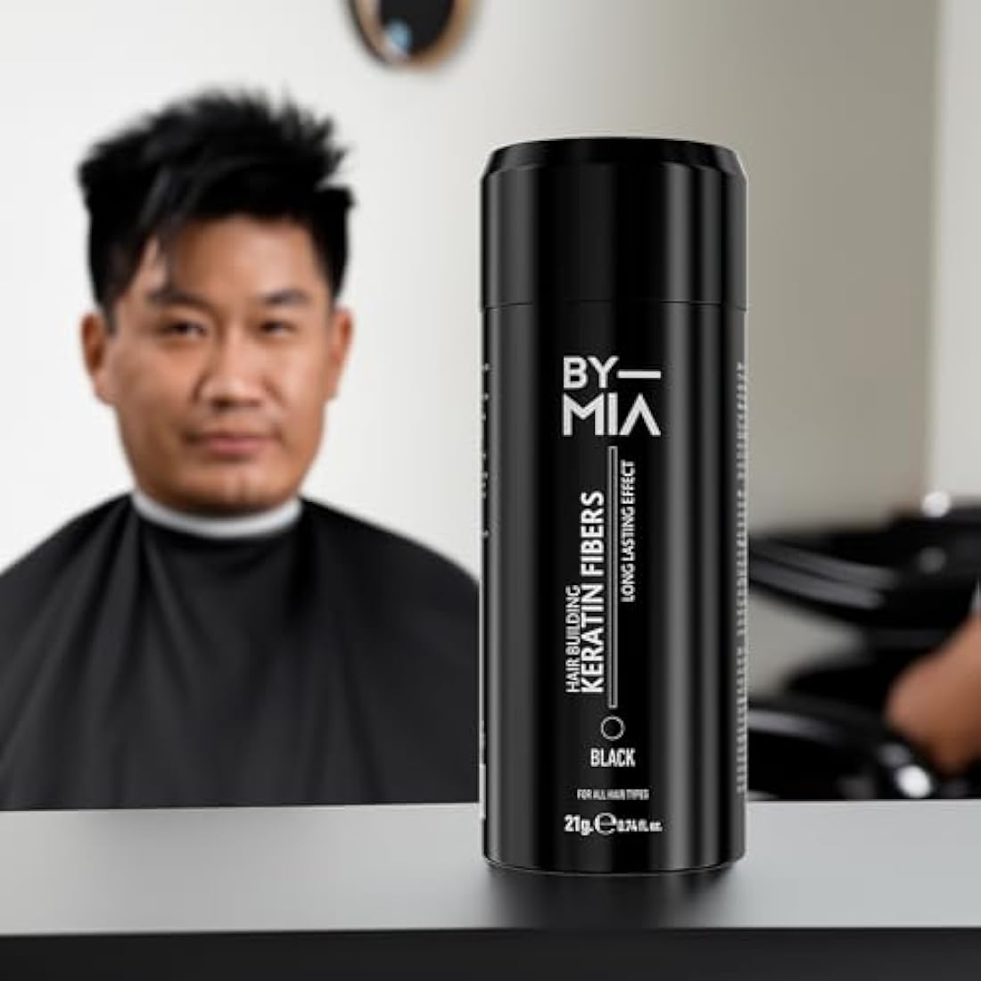 BY MIA Hair Building Keratin Fibers, Black 21g | Hair Fibres for Thinning Hair | Hair Thickener Powder Fiber | Hair loss Concealer for Women & Men