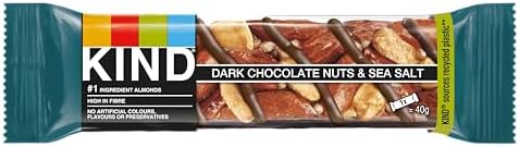KIND Bars, Gluten Free Snack Bars, Dark Chocolate Nuts & Sea Salt, High Fibre, Healthy Snack, No Artificial Colours, Flavours or Preservatives, Multipack 24 x 40g