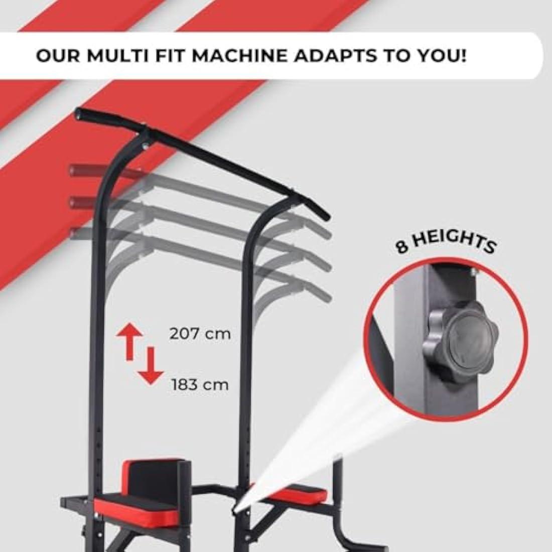 Mobiclinic® Fitness, Power Tower Dip Station, MultiFit, Adjustable Height and Backrest, Multi gym, Heavy Duty, Multi-functional Tower, Home Gym, Pull-up bar, Abdominal Exercise