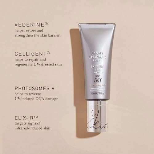 Sarah Chapman Skin Insurance SPF 50+ Sunscreen 30ml – Factor 50 Sun Cream for UV Protection, Sun Cream to Restore & Strengthen Skin Barrier, Repair & Regenerate UV-Stressed Skin