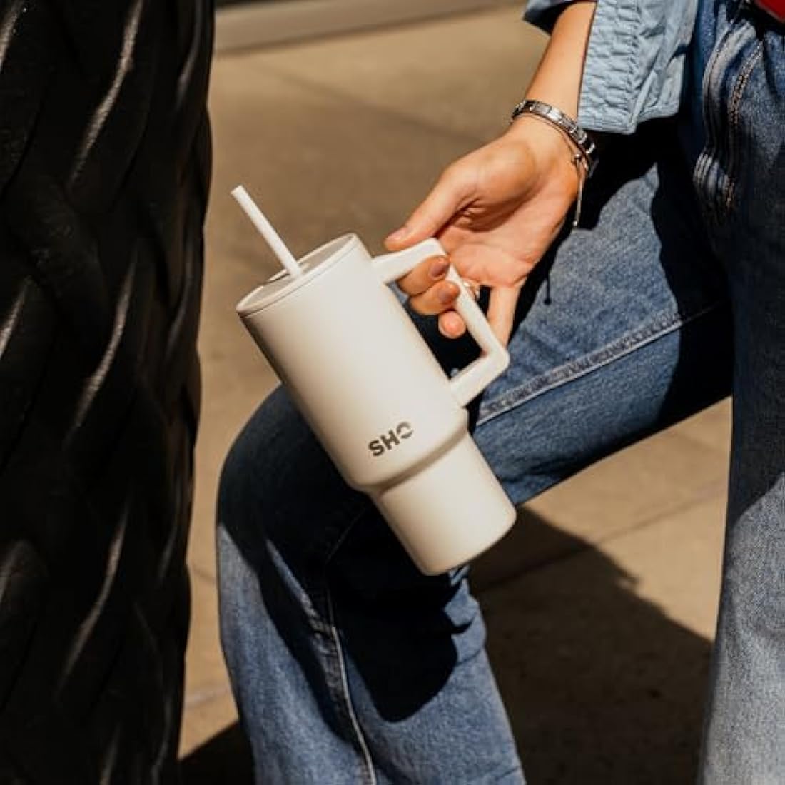 SHO XL Tumbler - Insulated Stainless Steel Reusable Water Bottle Iced Coffee Travel Mug with Handle, Straw Lid & Slider Lid - 900ml / 30 oz - Cold 24 Hours - Hot 12 Hours (Soft Taupe, 900ml)