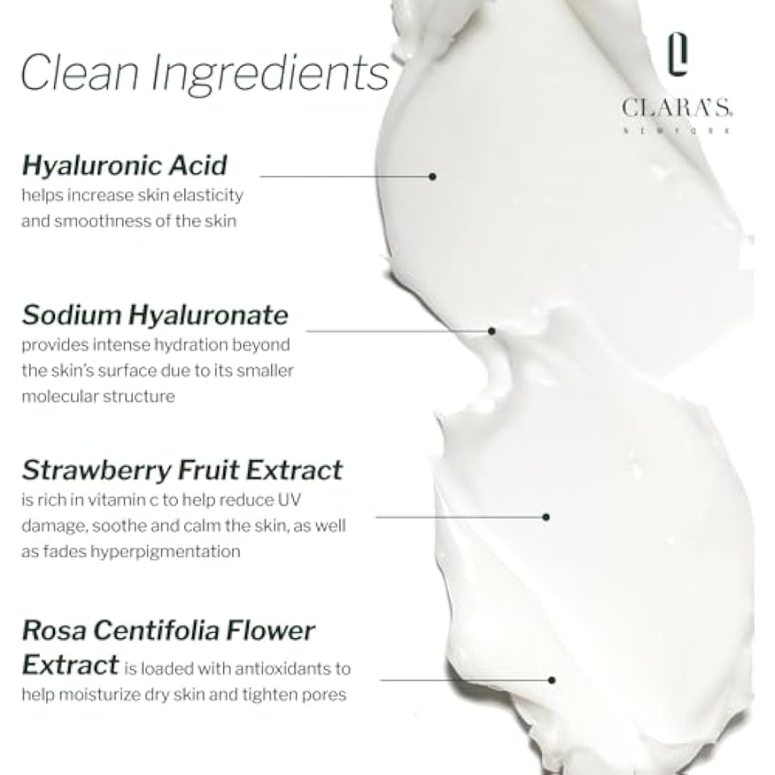 Clara's New York Intense Hydration Moisture Enhancing Cream, Anti-Aging Hyaluronic Acid Face Cream to Smooth and Plump Skin, Retains Moisture, Suitable for All Skin Types 50ml