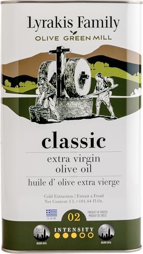 Lyrakis Family Olive Oil 3L – Greek Extra Virgin, Premium First Cold Pressed, High Polyphenols, Handpicked Olives, New Harvest, Fresh Juice from Crete – Since 1975