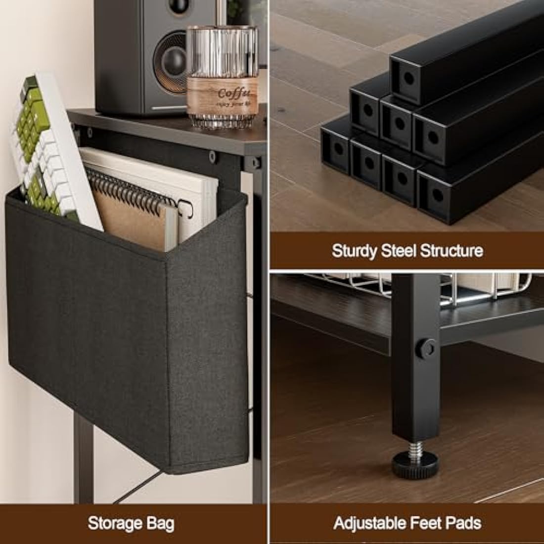 Grandder 100x80 cm L Shaped Gaming Desk with Reversible Storage Shelves, Computer Desk Home Office Corner Study Writing Table with Hutch, Study, Black