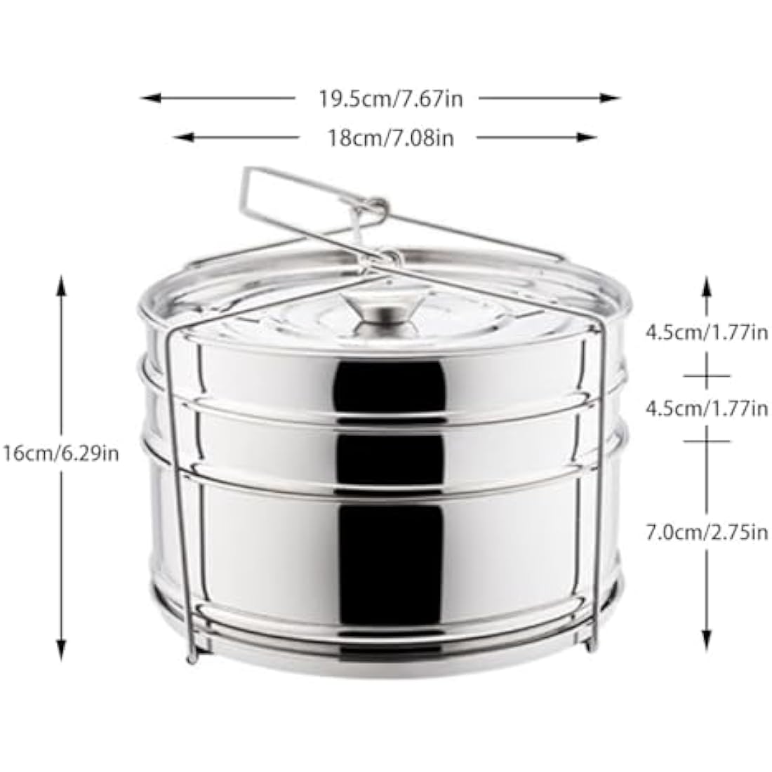 Ladieshow Stackable 3 Tier Stainless Steel Steamer Cooker Pot Set Cook Food Pressure Pot Accessories for Pressure Cooker, Upgrade Interchangeable Lids