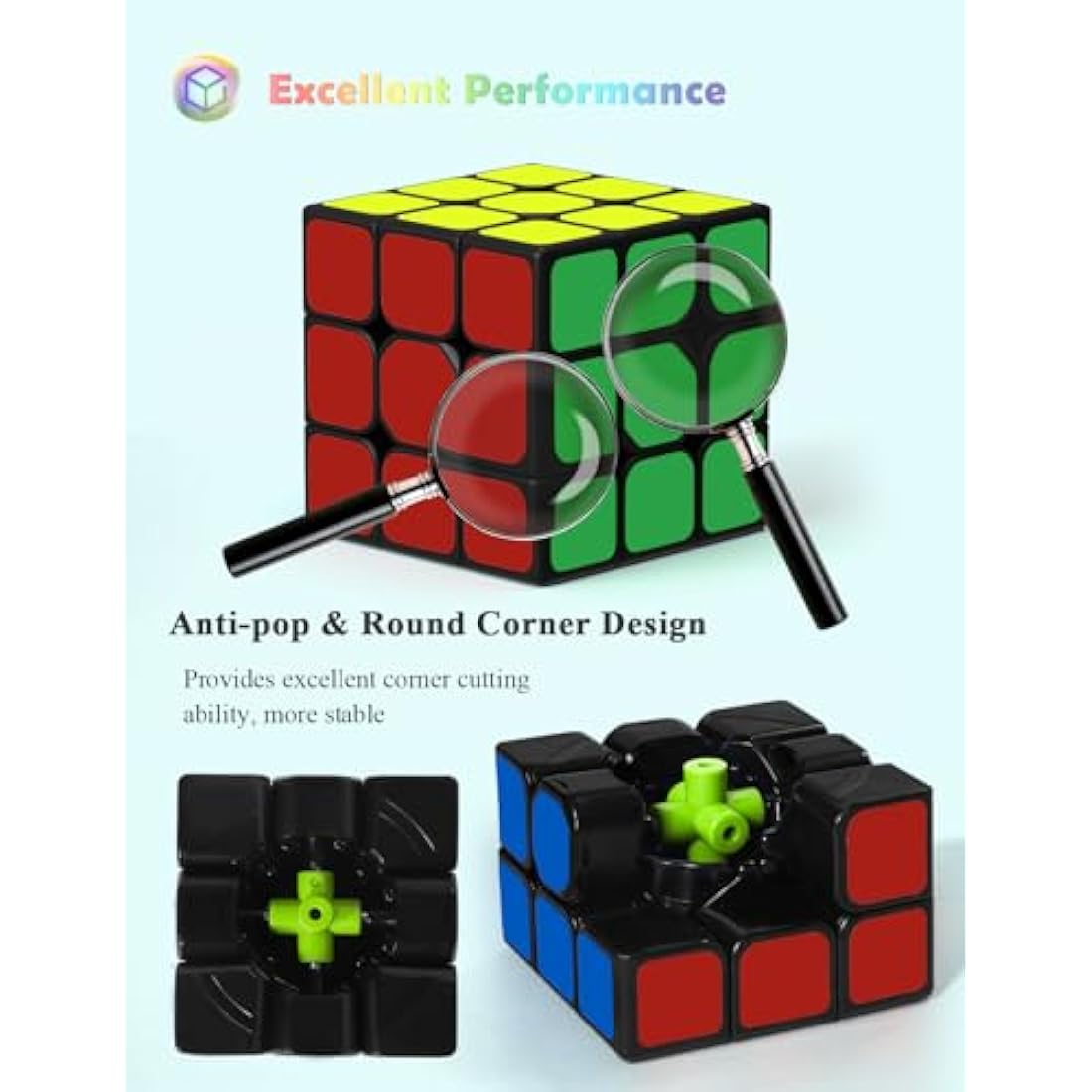 ROXENDA Speed Cube Set, 2X2 3X3 4X4 Pyramid Cube Original Fast with Instruction [4 Pack](Sticker Cube Set)