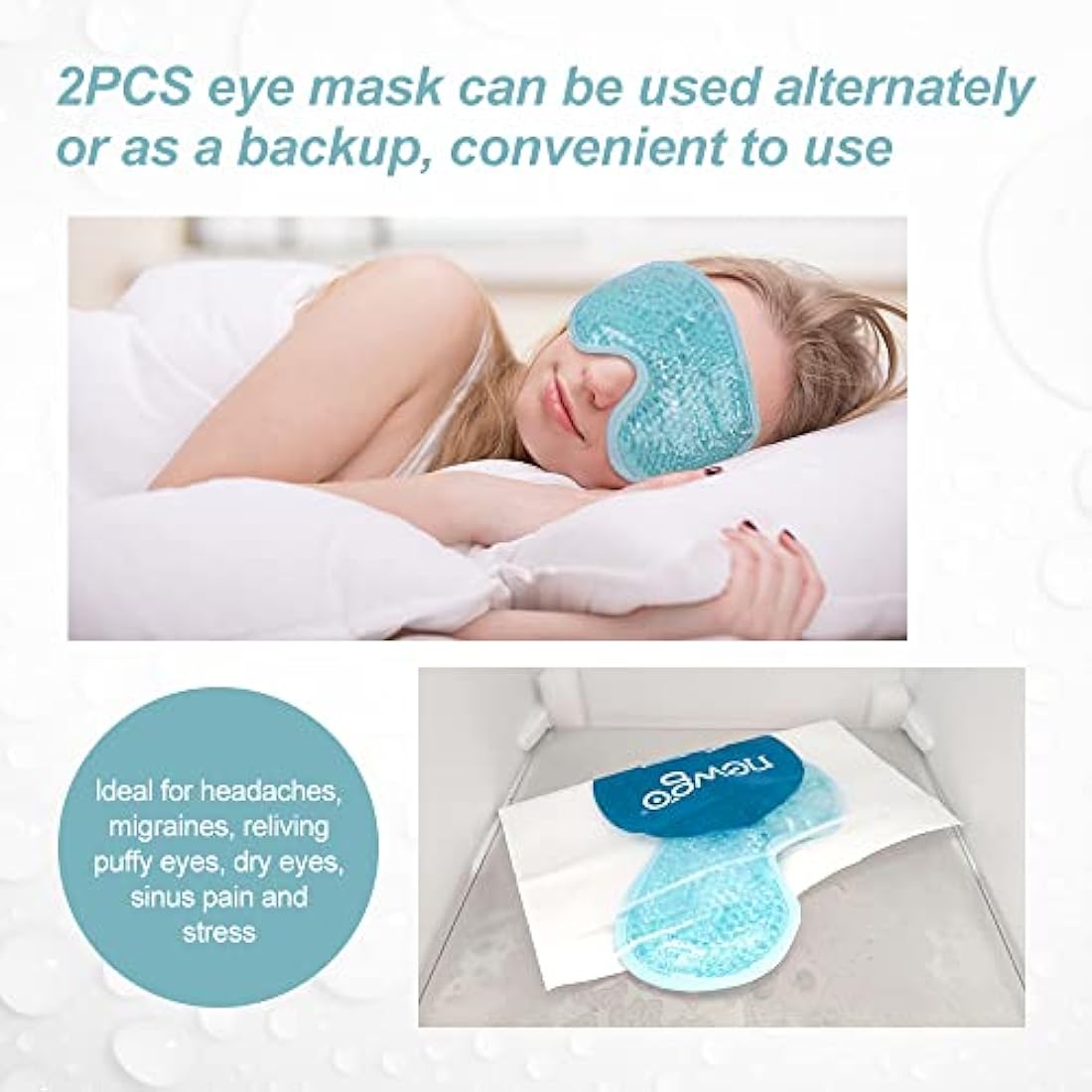 NEWGO Cooling Eye Mask for Puffy Eyes, Reusable Hot Cold Therapy Gel Cold Eye Mask for Migraine, Headache, Dark Circles, Dry Swollen Eyes, Sinus Pain-Light Blue-2Pack