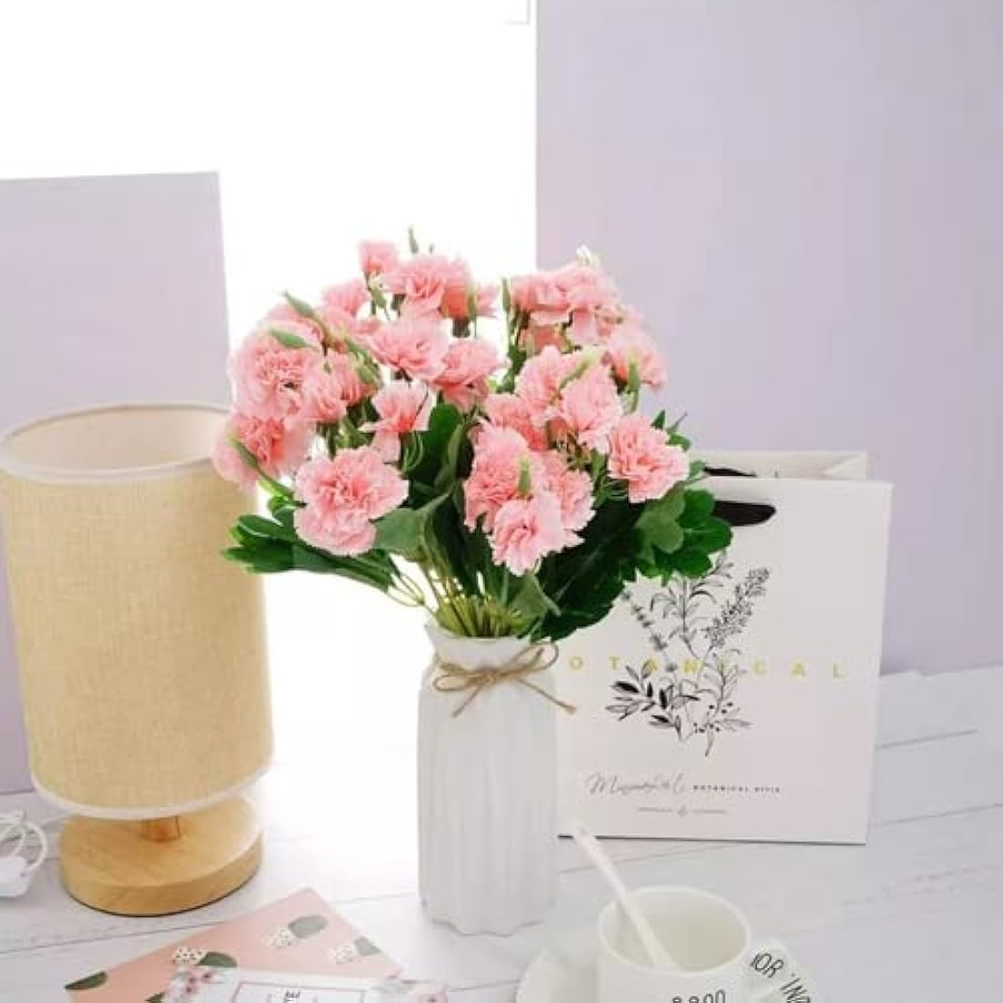 Corkwaw 40 Heads Artificial Carnations,Silk Hydrangea Bouquet Decoration Plastic Plant Suitable for Photo Props Family Party Home Decoration Bridal Wedding Bouquet Decoration (Light Pink)