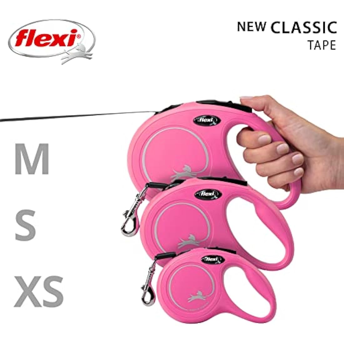 flexi New Classic Retractable Lead Tape, Small, 5 m, Pink