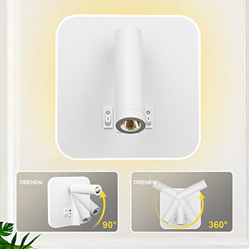 uksunvi LED Reading Lamp Wall Lamp USB Type-C Two Charge Mouth Switch Adjustable 12W LED Spotlight 3000K Wall Lamp Aluminum Bed Lamp Rotatable (Square