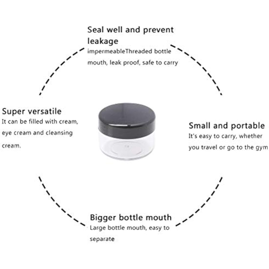 kuou 10 * 15ml Empty Plastic Cosmetic Jars, Sample Containers Pots Bottles with Black Screw Lids and 5pcs Spatulas for DIY Travel Makeup Creams/Powder/Mineral Make Up Cosmetic