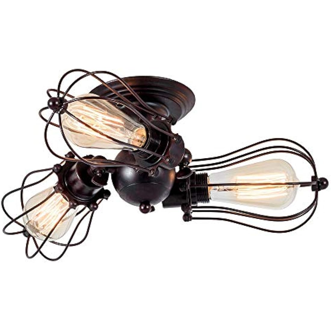 Vintage Adjustable Socket Industrial Ceiling Light Metal Cage Lamp Semi Flush Mount Metal Cage Lamp Rustic Metal Ceiling Light (No Bulb) (with 3 Bulbs) (Rust)