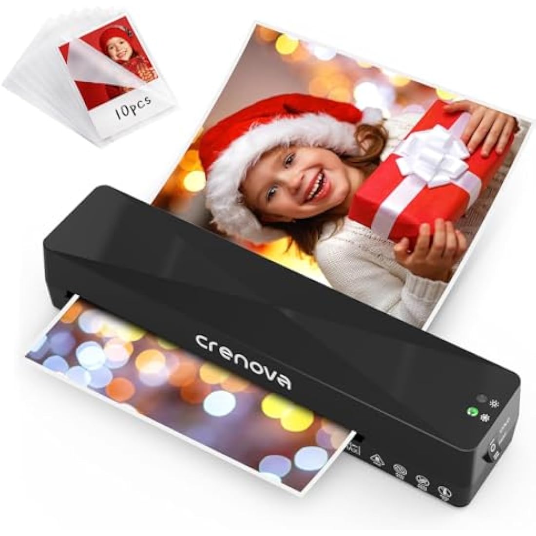 Crenova A4 Laminator, Thermal Laminator Machine for Hot and Cold Settings with 10 Laminating Pouches No Bubbles for School Home Use (Black)