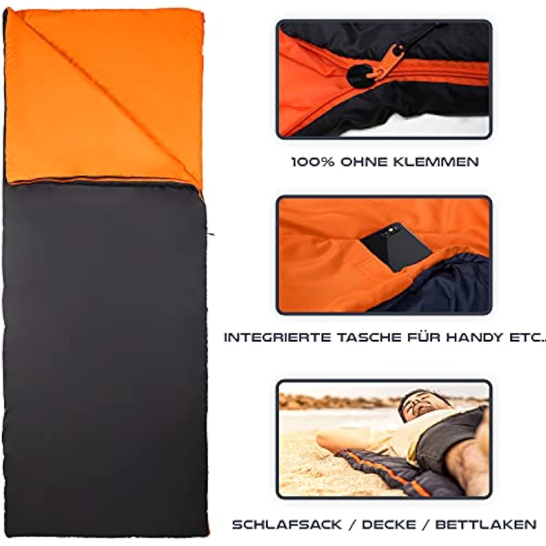 MOUNTREX® Sleeping Bag - Small Pack Size & Ultralight (700g) Summer Blanket Sleeping Bag - Camping, Travel, Festival - Adults