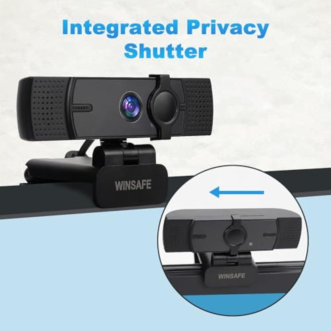 WINSAFE Webcam 4K, Ultra HD Video Calling, AI Auto Focus, Dual Noise-Canceling Microphones, 70° FOV, 1080P@60FPS, Privacy Cover, Plug&Play PC Camera, Works with Teams, Zoom, OBS, Skype, Google Meet