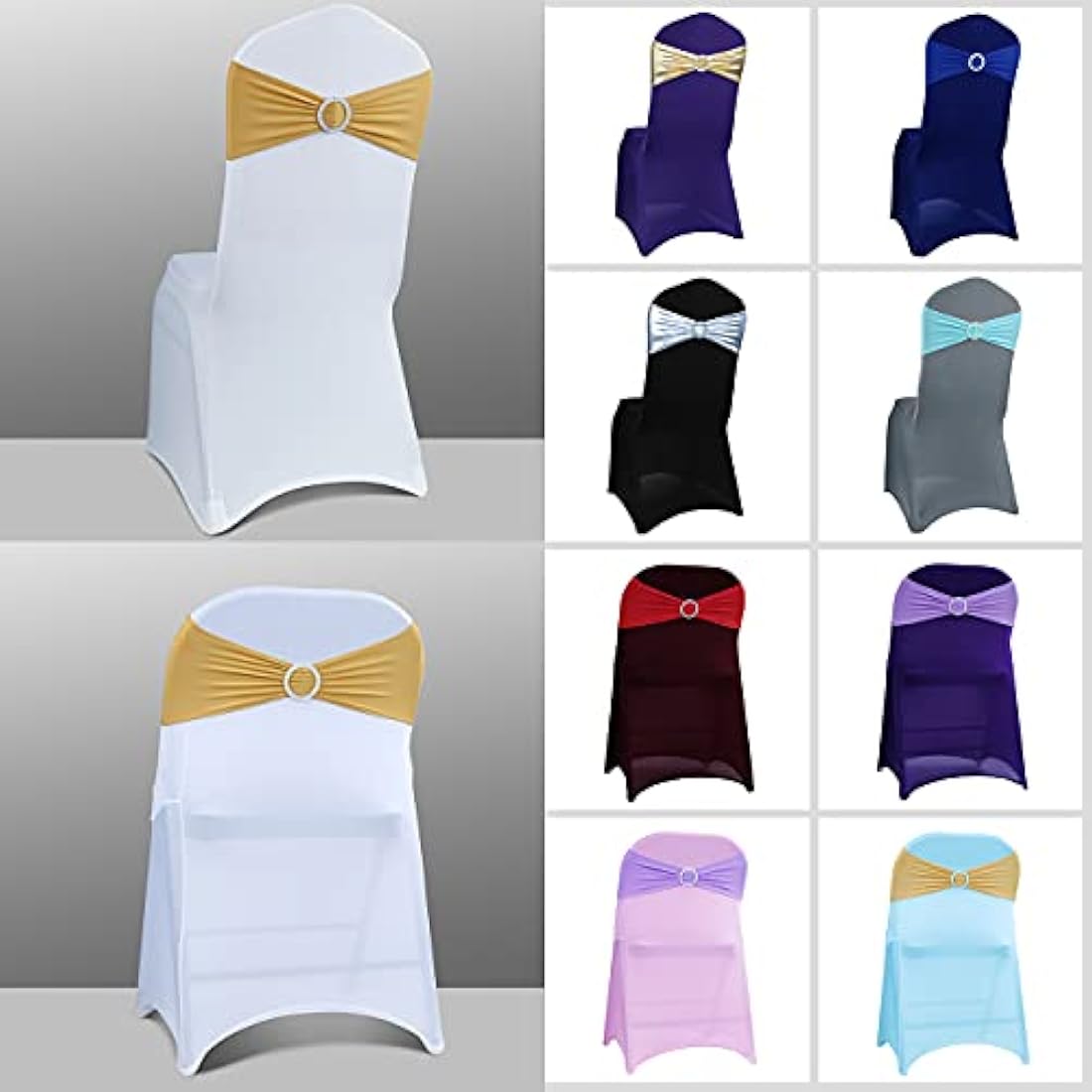 Babenest Spandex Chair Sashes Bows Premium Stretch Chair Cover Band with Buckle Slider Universal Elastic Chair Ties for Wedding Party Ceremony Reception Banquet Decoration (Gold, 100)