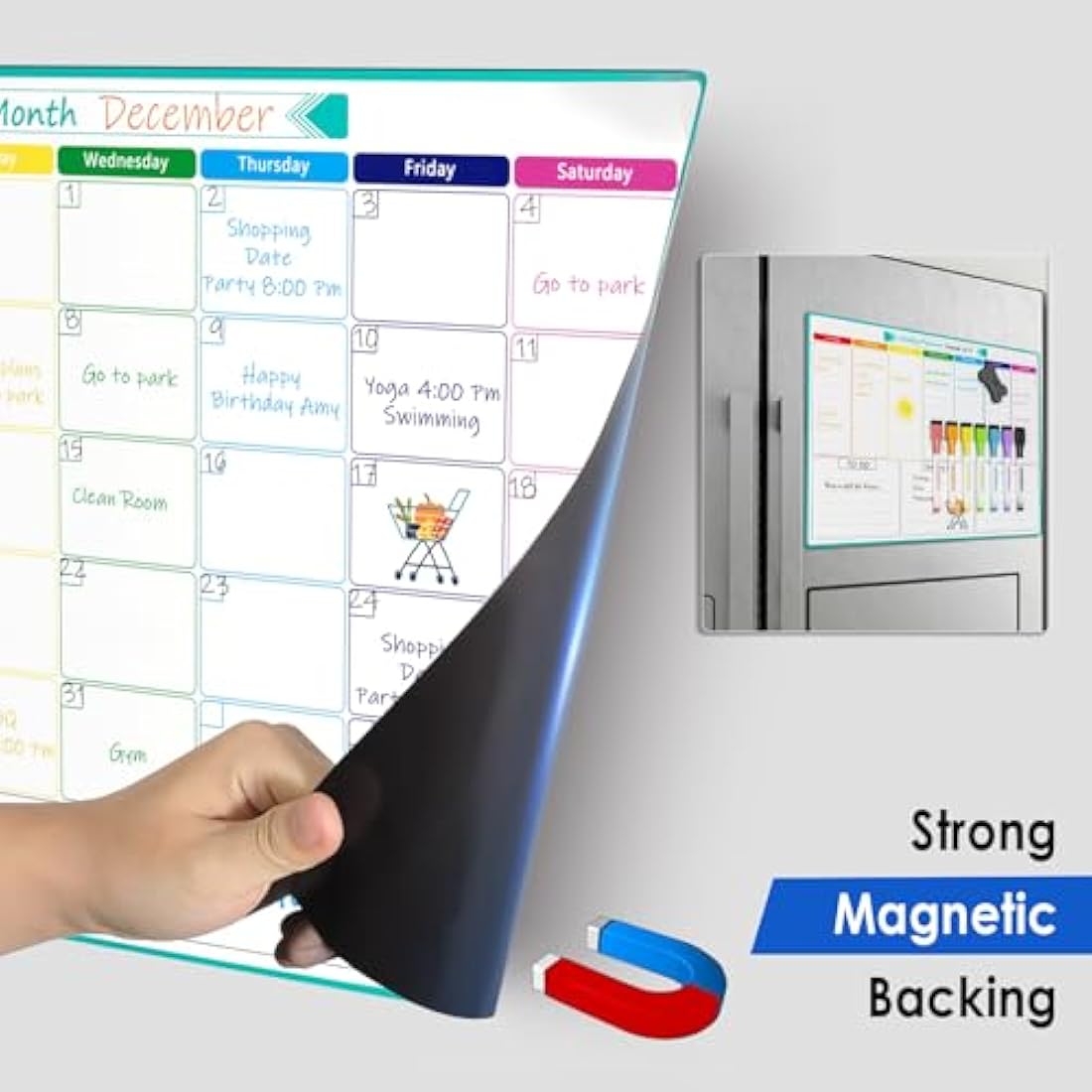 KTRIO Monthly Planner Whiteboard A3 Magnetic Whiteboard for Fridge Calendar Month Planner Monthly Wall Planner Reminder Board for Meal Planning or Shopping