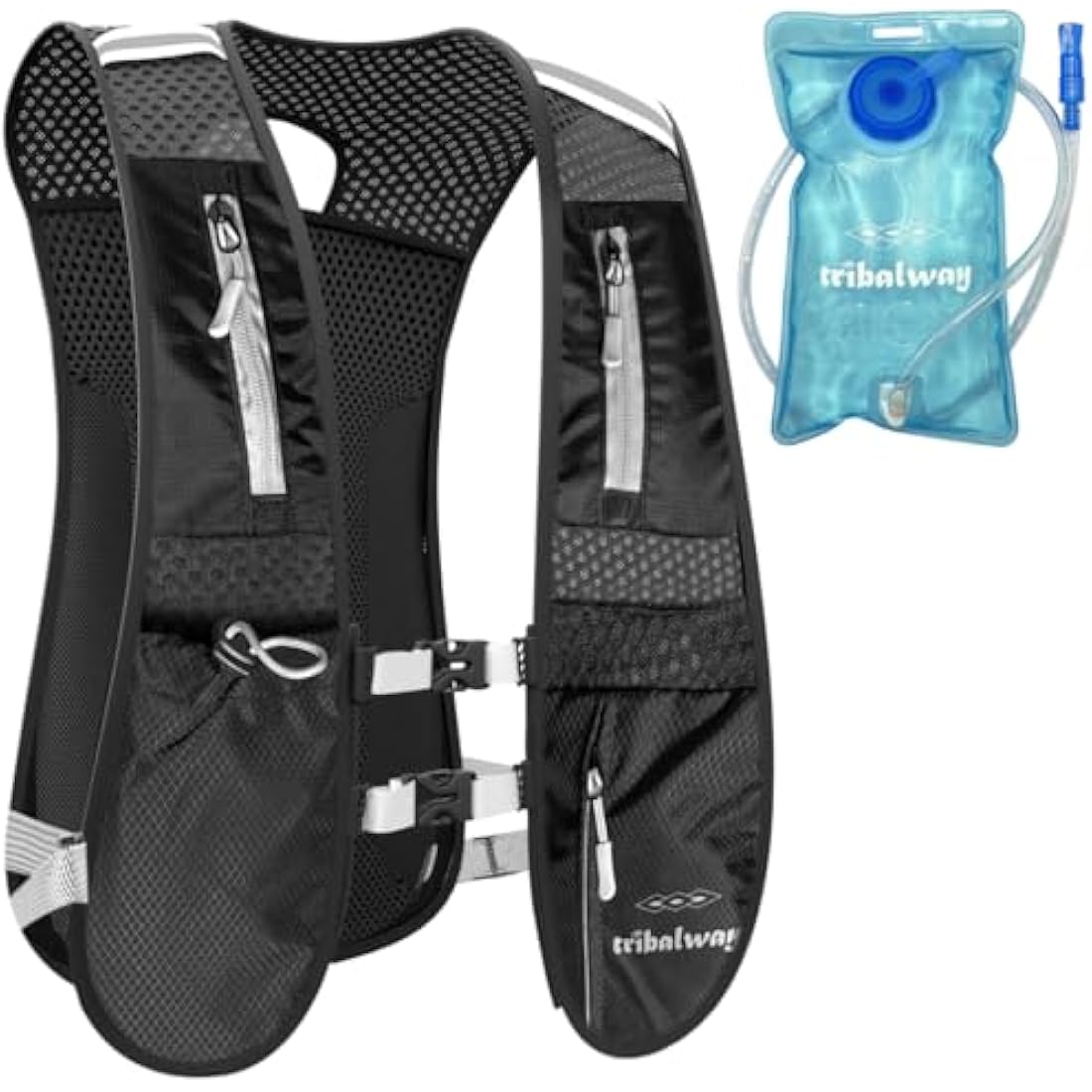 Tribalway Running Vest with Water Bladder – Hydration Vest for Men & Women, Breathable Running Backpack, Reflective Strips, Phone Holder, Water bottle Holder - Black