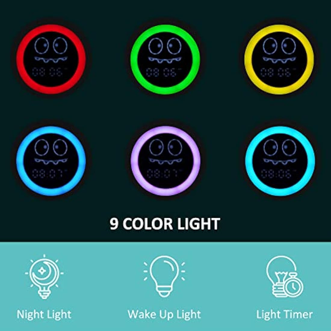 Kids Alarm Clock, Toddler Sleep Training Clock with Night Lights, Sound Machine, Time to Wake Grow Clock for Children (Green)
