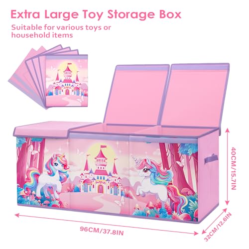 Decalsweet Unicorn Extra Large Kids Toy Storage Box with Lid,Foldable Oxford Toy Storage Organizer Box for Girls-963240cm-Lightweight Toy Chest with
