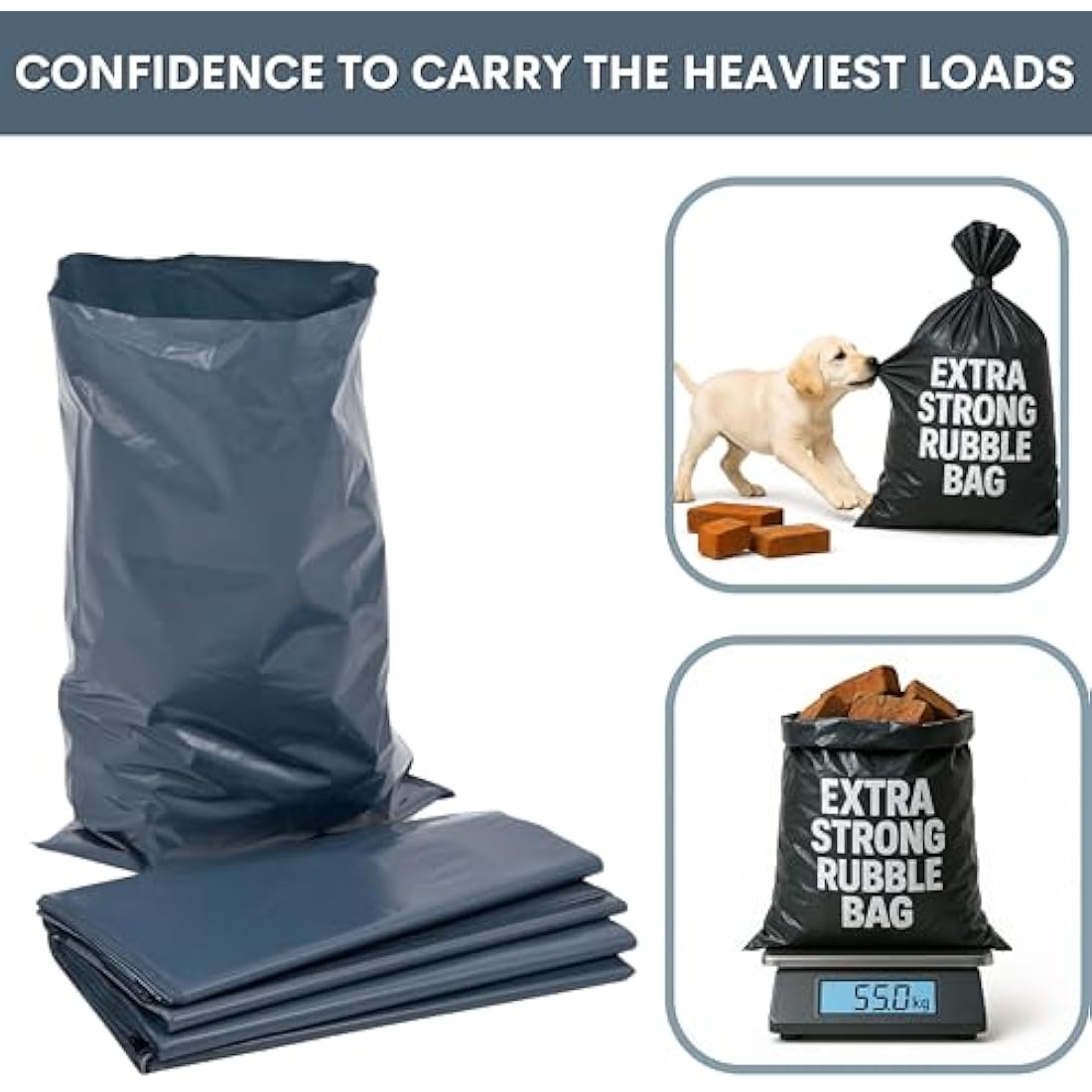 Calzette Large Heavy Duty Rubble Sacks Bags - Garden Waste Strong Bin Bag for Builders Gardening 100μm for Household - Garden - DIY – Builders